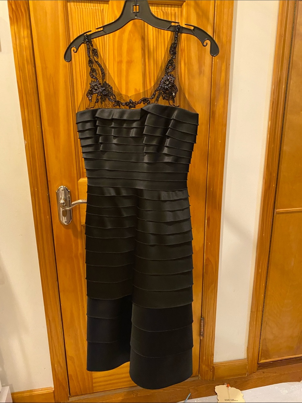 BCBGMaxAzria Black Satin Maxi Dress with Lace Bodice